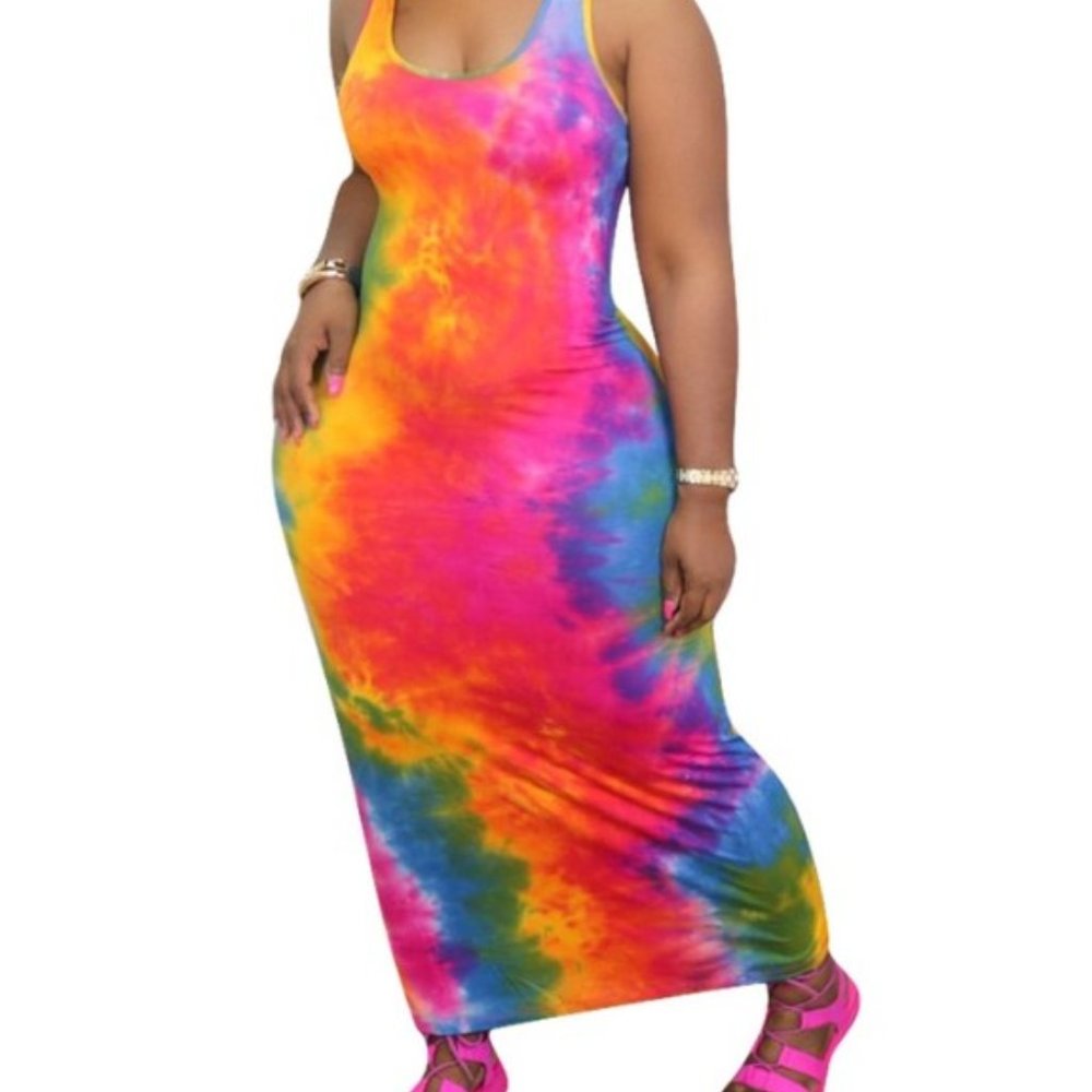 Women's Peace & Love Elegant Crimson Tie-dye Sleeveless Dress Maxi Dress